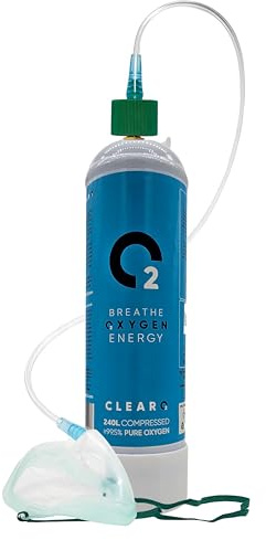 ClearO2 240L Sauerstoffflasche mit Ventil, Maske und Schlauch | Reiner Atemsauerstoff in einer leichten, Einweg-Stahlflasche | Hergestellt in Großbritannien