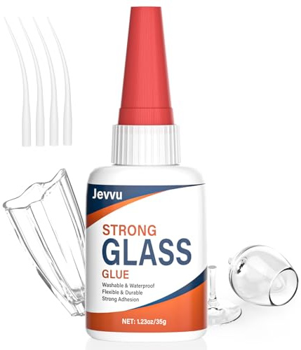 Jevvu Pegamento para vidrio, 35 g, superpegamento transparente para reparación de vidrio, unión rápida y adhesivo acrílico impermeable con tapa antiobstrucción, para acrílico, espejo, bricolaje, joyas