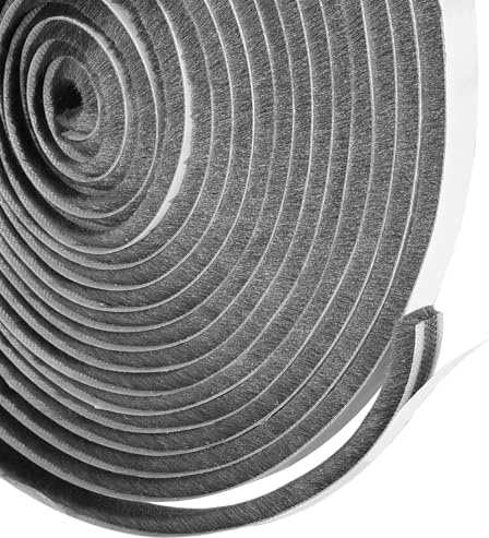 Funnytek 10m Draft Excluder for Door Windows 9mm(W) x 9mm(T) | Self-Adhesive, Noise Reducing & Dustproof, Brush Seal Strip Air Stopper for Sliding Doors ＆ Window＆ Wardrobes Gray
