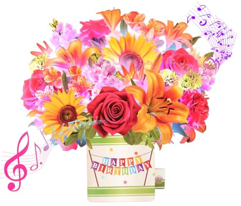 Yinqing Birthday Cards, 3D Popup Birthday Card for Women, Music and Light 10Inch Forever Sunflower Bouquet for Women Mom Wife Daughter Sister(Blank Notecard & Envelope)