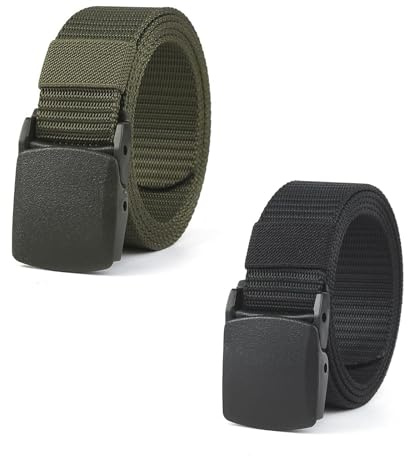 Hudiepan 2 Pièces Cceinture de Travail en Toile Réglable, Ceinture Tactique Réglable Sans Trou, avec Boucle Automatique Plastique, Nylon, Taille Unique, pour Homme Femme