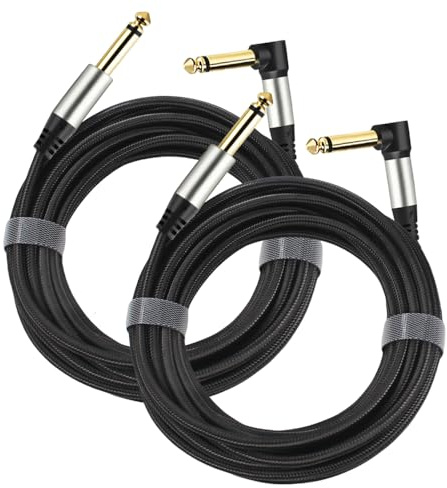 Adoerpai 2-Pack Gitarrenkabel 1/4 Zoll 6,35mm Stecker zu Stecker Klinke rechtwinklig zu gerade Nylon geflochten TS Mono Instrumentenkabel (5m)