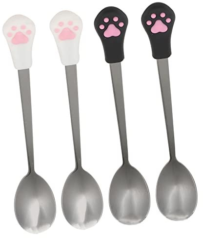 GANAZONO 4pcs Stainless Steel Dog Cat Can Food Spoon Black White Paw-shaped Pet Food Scoop for Feeding Sturdy Kitchen Utensil for Dogs and Cats