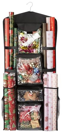 Geschenkpapier-Organizer, Verpackungs-Aufbewahrungs-Organizer,Doppelseitiger Weihnachtsverpackungsbeutelbehälter|Wickel-Organizer, Taschen, Geschenkpapierrollen, Schleifen, Behälter für Schrank, Tür