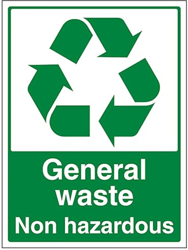 V Safety General Waste Non Hazardous 300 x 400mm - 2mm Rigid Plastic Safety Sign