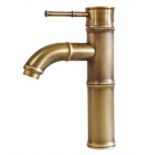 NIUKOMY Bambus Waschtischarmatur Antik Messing Retro | Vintage Wasserhahn Bad Bronze , passend für Aufsatzwaschbecken, ideal für Badezimmer, Hof, Hotel und Landhausstil