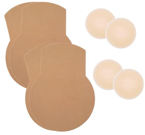 POMAMZ Cinta Adhesiva Sujeción 2 Pares Push Up - Sujetador Invisible sin Tirantes para Copas Grandes, para Vestidos Escote Espalda con 2 Pares de Protecciones, Beige, A-B