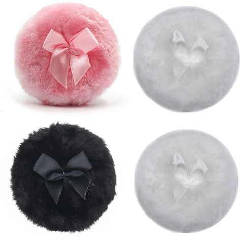 4Pcs Reusable Washable Body Powder Puff Firm Comfortable Cosmetic Powder Puff Ribbon Handle Body Tools for Wet Dry Makeup Face