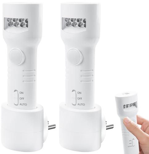 Behogan 2 Stück Nachtlicht Taschenlampe, Wiederaufladbare Wandmontierte Sensorlicht Taschenlampe, LED Steckdosenlichter Nachtlichter mit Bewegungsmelder, LED Steck Induktionstaschenlampe für Notfälle
