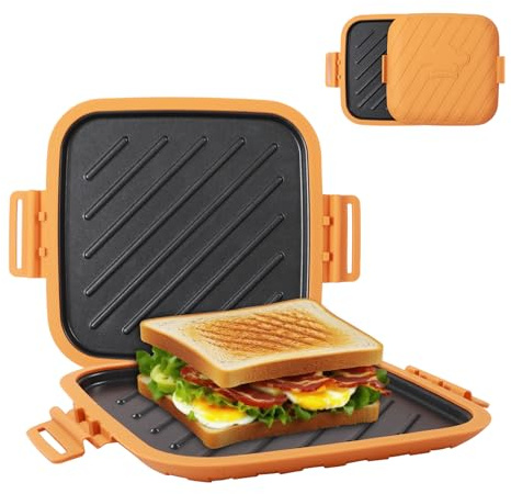 HeMaSe Microwave Toastie Sandwich Maker, Microwave Grill Cheese Panini Press Maker, Removable Nonstick Versatile Wireless Small Toaster, Dishwasher Safe, Fast Cooking for Breakfast, Snacks, Orange