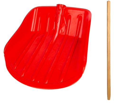 Pelle À Neige Rouge en Plastique avec Long Manche en Bois pour Déblayer Les Allées, Les Jardins, Les Feuilles Mortes Et La Neige