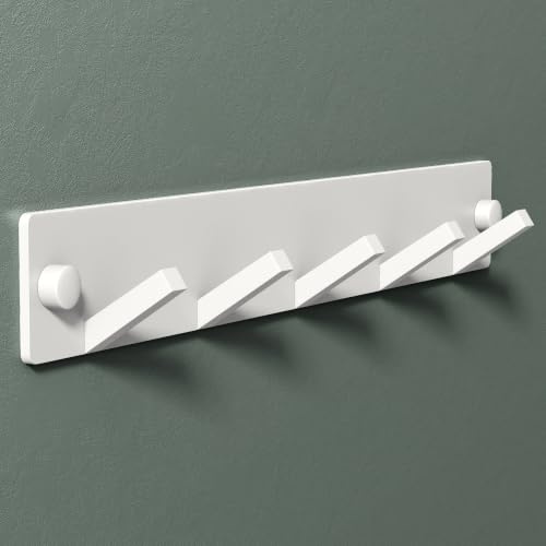 Mai & Mai Garderobenleiste aus Edelstahl mit 5 Haken Wandgarderobe 30cm | Kleiderhaken zum Kleben oder Bohren, Hakenleiste Garderobenhaken für Bad Küche Flur Schlafzimmer, Matt Weiß Stalo-05