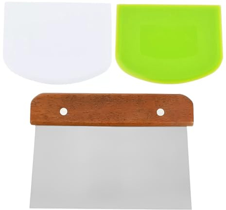 ROKZELT Dough Scraper, Set of 3, Stainless Steel Dough Card, Kitchen Spatula, Baker's Blade, Dough Cutter, Crust Magic, for Cake, Cake, Pizza, Cake, Dough, Baking Utensils (15 x 12.5 cm)