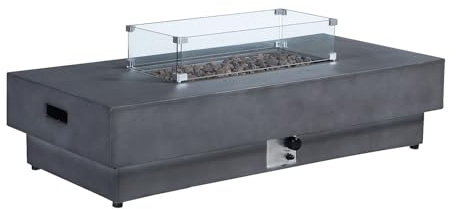 Vente-unique - Table braséro rectangulaire au gaz en MGO Gris – Foyer carré - SEROZA