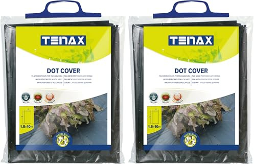 TENAX Film de Paillage Dot Cover 1,50x10 m Noir, Film Micro Perforé Perméable Anti-Mauvaises Herbes pour Paillage, Idéal pour Potager, pour Légumes et Fraises (Lot de 2)