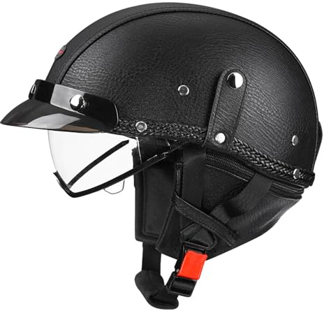 Caschi Jet E Demi-Jet Vintage Caschi Cromwell Casco A Scodella Con Visiera Casco Mezzo Pelle DOTECE Omologato Elmetto Da Moto Retrò Aperto Casco Scooter Per Adulti Unisex L,M:57-58CM