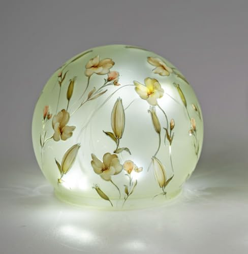formano LED Deko Kugel Blütentraum Glas 12 cm Glasleuchte mit Blumen Dekor Timer 6h/18h, batteriebetrieben (3× AA), stimmungsvolles Ambientelicht für Tisch, Fensterbank & Regal