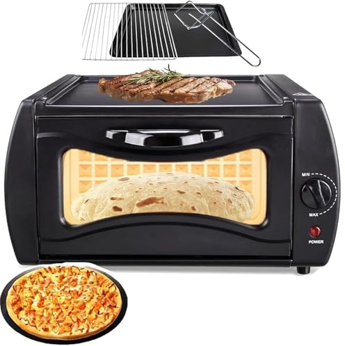 Forno Tandoori 2 in 1, Mini Pizza Maker da 15 l con Temperatura 122°f-752°f, Vetro Visivo, Forno per Pizza Portatile da 12 pollici, Antiaderente, Macchina per il Pane per Arrostire Cottura alla