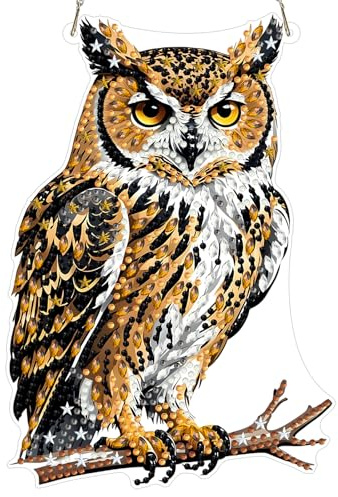 MXJSUA Owl Diamond Painting Art Window Suncatchers, Diamond Art Kits for Adults Hanging Ornaments with Chain, Special Shape Crystal Diamond Pendant Accessories for Decor Gift 20x20cm