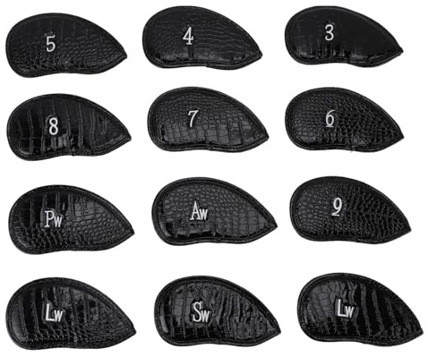 DGLDCSHUAI 12 Piezas Cubierta para Palos de Golf Cierre de Gancho y Bucle de PU Ajuste más y Seguro Cubierta de Hierro de Golf portátil para Entrenamiento de Golf