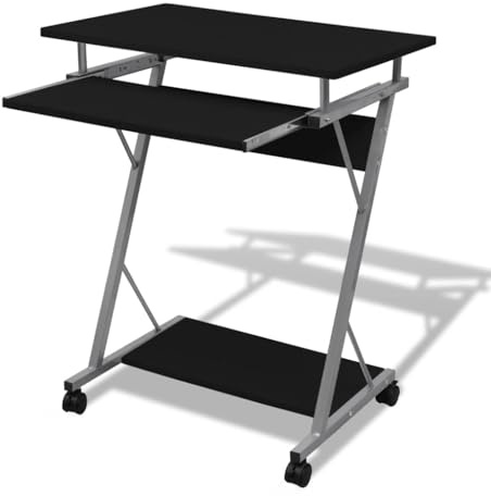 Qnhdfrt Scrivania per computer con estraibile per tastiera, tavolo per PC compatto con ruote, scrivania per computer portatile, carrello per computer portatile per torre PC, 60 x 40 cm, nero, robusto