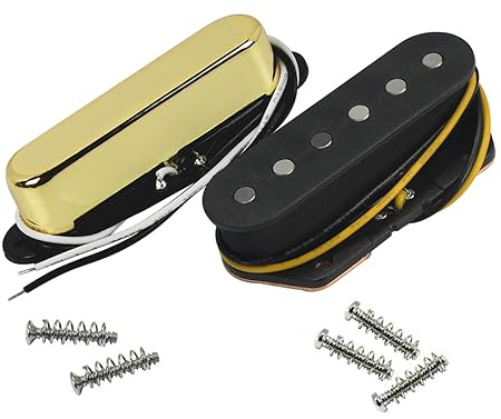 FLEOR Vintage Single Coil Pickups Set Golden Neck & Bridge Pickup (50mm/55mm) Alnico 5 Magnet für TL TE Style Gitarrenteile