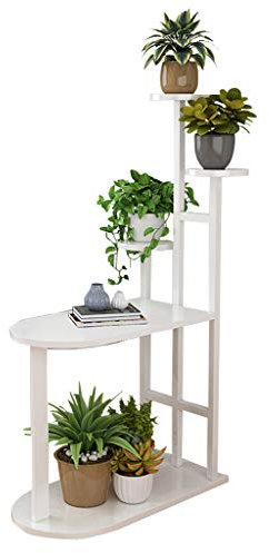 Metall Plant Stand Pflanzenständer Pflanzgefäß Halter für Innen Außen, Holz Blumentreppe Pflanzentreppe Couchtisch für Wohnzimmer Sofa, Weiß