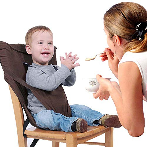 ele ELEOPTION Tragbar Baby Hochstuhl Esszimmerstuhl Sicherheitsgurt, Kinderstuhl Fütterungsstuhl Sicherheit Sitzbezug, Faltbar Kleinkind Boostersitze Sitzgurt Geeignet für die meisten Stühle (Braun)