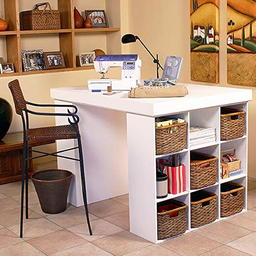 Venture Horizon Project Center Desk with Two 9-Cubby Bookcase Sides (White)