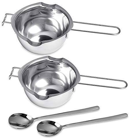 2 Pieces Stainless Steel Double Boiler Pot with 2 Metal Spoon, Chocolate Melting Pot for Melting Chocolate, Butter, Cheese, Candle and Wax Making Kit Double Spouts 400ml/14oz