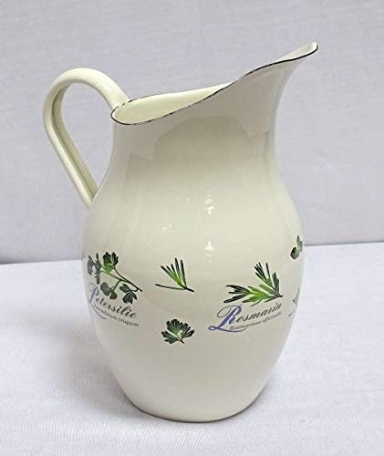 linoows Emaille Wasserkanne, Waschtisch Kanne Nostalgie Kanne Creme Garten Kräuter 2,5 L