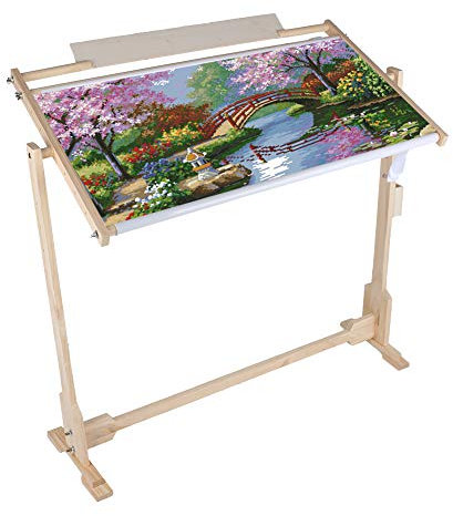 Verstellbarer Stickrahmen Apisserie Bodenständer 14CT, Kreuzstich-Rahmenständer Tapisserie-Ringe Holzstickerei, Tapisserie Bodenständer Tischplatte Holzrahmen Stickerei Tapisserie Bodenständer