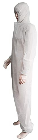 Bohrfux 5 Stück PP Einweganzug Schutzanzug Overall mit Kapuze Maleranzug 40g/m² Gr. L-XXXL Weiß