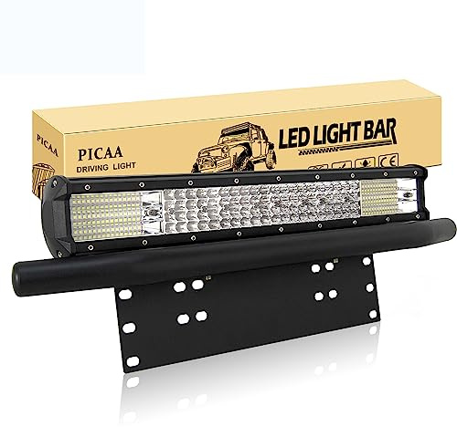 PICAA 20 Zoll 9D 510W Led Lichtbalken Mit Kennzeichenhalter Wasserfest 12V | Led Arbeitsscheinwerfer,Lichtleiste,Zusatzscheinwerfer Bar,Arbeit Licht Bar, für SUV Offroad ATV UTV Traktor 4x4 Auto,6000K