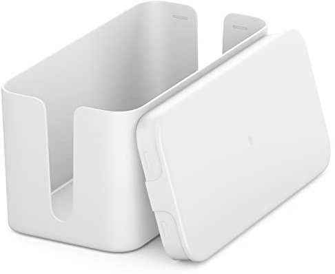 deleyCON Gestione Cavi Box Cavo Organizer Box Casetta Cavi 23,5cm x 11,5cm x 11,5cm Plastica Robusta 2 Guide Laterali per Cavi Protezione e Sicurezza Bianco