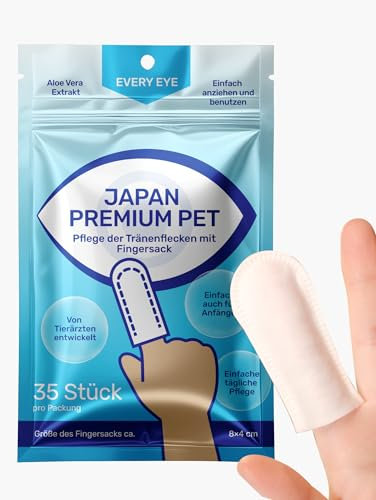 Japan Premium Pet Tränenflecken Wipes für Hunde & Katzen | Finger-Pads | Augenpflege für Hunde und Katzen | Feuchttücher in Fingerbürstenform für Haustiere | Tränenfleckentferner Hund | 35 Stück