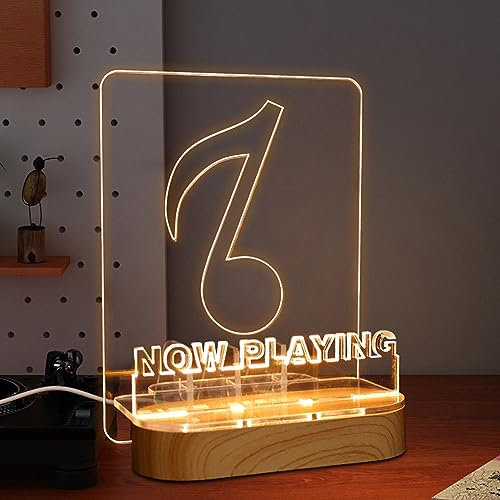 YuanDian Schallplattenständer, Schallplattenständer aus Holz, Acryl-Halter für Vinyl-Album-Display und Aufbewahrung mit warmweißen Lichtern, LED-Display-Aufbewahrungsbox mit USB-betrieben