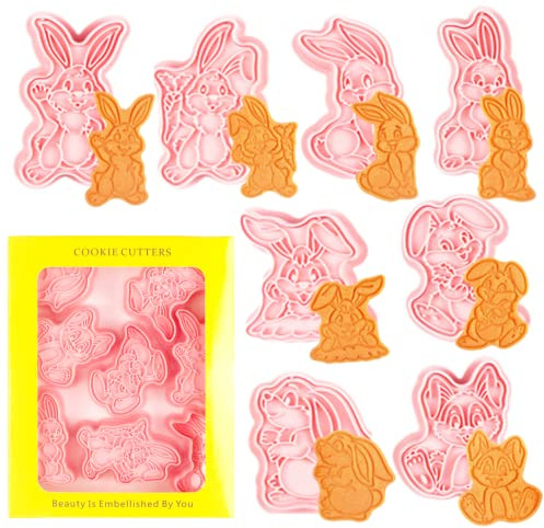 Oster Ausstechformen Set, 8 Stück 3D Plastik Hasen Ausstechformen, Keksausstecher Ostern, Plätzchen Ausstecher Ostern für Partyzubehör, Dekorationen(Typ D)