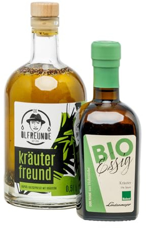 DIE ÖLFREUNDE „Kräuter Duo Sparset | 1 erlesenes Speiseöl | 1 feiner Kräuter Essig | hochwertige kaltgepresste Öle | nachhaltige Öle mit Omega 3 und Omega 6 Fettsäuren