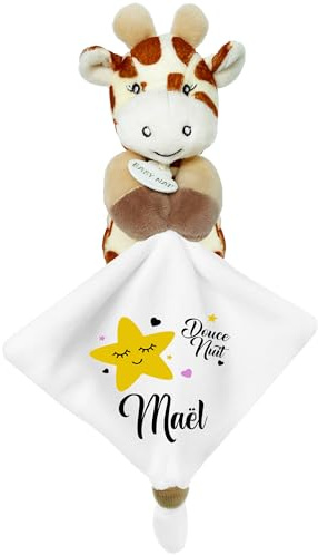 KDO MAGIC - Personalisiertes Schmusetuch - Personalisiert mit einem Namen - Anpassbares Geschenk für Kinder - Geschenkidee zur Geburt, Baby, Geburtstag, Taufe (Motiv: Gelben Stern, Giraffe)