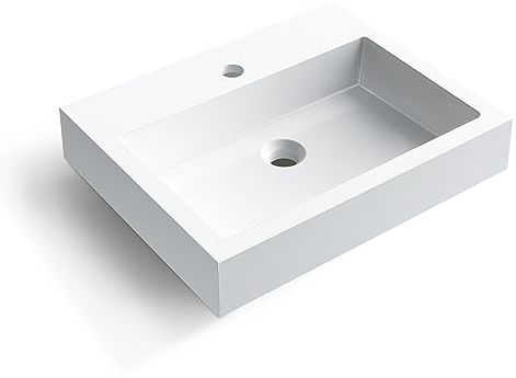 BALNEO LUCY Vasque À Poser Carré 50x40cm avec Trou Pour Robinetterie, Durable, Moderne, Résistant Aux Produits Chimiques, Chaud Au Toucher, Blanc en Conglomérat