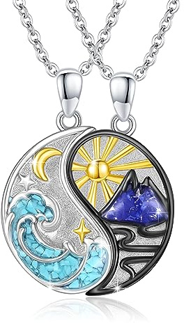 REDSUN Yin Yang, collana in argento Sterling con sole e luna, ciondolo a forma di elefante per coppia, collana BFF, 2 pezzi, gioielli regalo per donna e uomo, 20 mm, Argento sterling