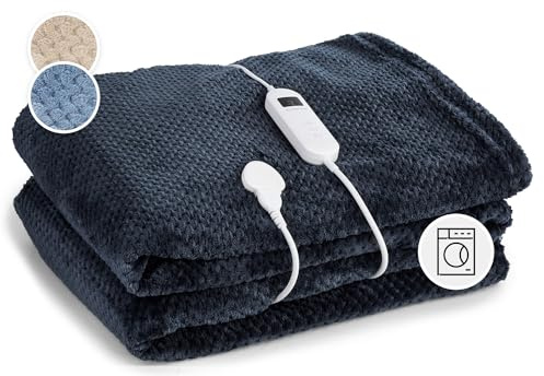 Klarstein Couverture Chauffante 2 Places électrique XXL 200x180 cm, 2 Personnes, Plaid Chauffant et Lavable en Machine, 9 Températures, Minuterie Automatique, Drap Chauffant Electrique Canapé et Lit