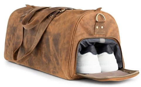 Berliner Bags Weekender Oslo mit Schuhfach aus Hunter Leder, Reisetasche für Damen und Herren - Braun