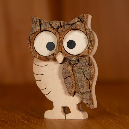 Staboos Holzeule 50mm - Waldkauz Deko Holzfigur, handgefertigt, Geschenk | Massivholz-Holztier mit Naturrinde, jedes Stück ein Unikat – Eule, Vogel & Waldtier für Regal, Sideboard & Tisch