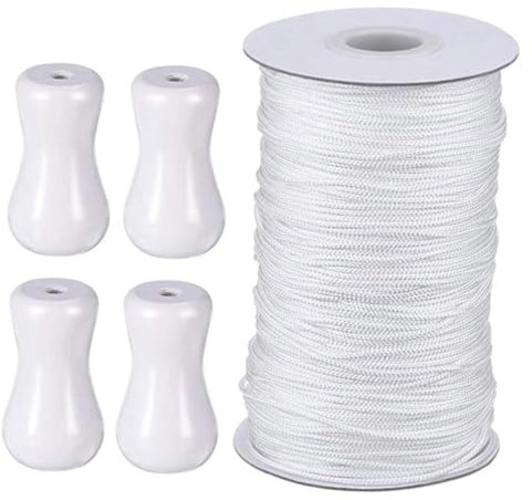 Wooden Pendant Polyester Rope Curtain Blind Accessory White