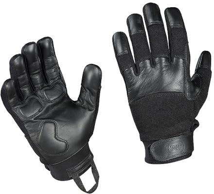 M-Tac Police Gen.II Taktische Schießhandschuhe aus Leder – Schutzhandschuhe für Polizei, Sicherheitsdienste und Waffenbesitzer, Mit Anti-Rutsch-Innenseite, Verstellbarem Klettverschluss, Black, S