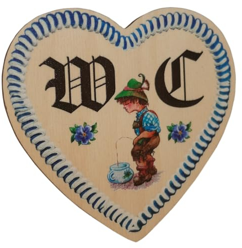 Kaltner Präsente Geschenkidee - Holz Geschenkartikel Deko Türschild im Antik Design Dekoartikel Motiv Herz WC Toilette Herren BUB (12 x 12 cm)