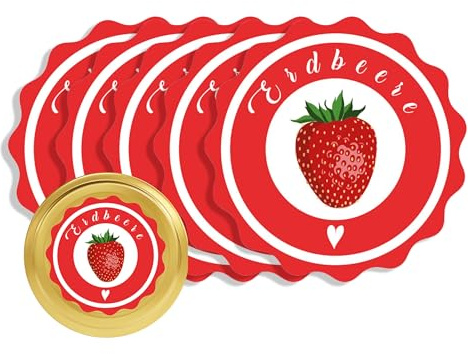 Apoidea – Marmeladen Etiketten selbstklebend 36 Stück/hochwertige Etiketten für Marmeladengläser/Aufkleber Marmeladengläser/Runde Etiketten selbstklebend Marmelade - Erdbeer