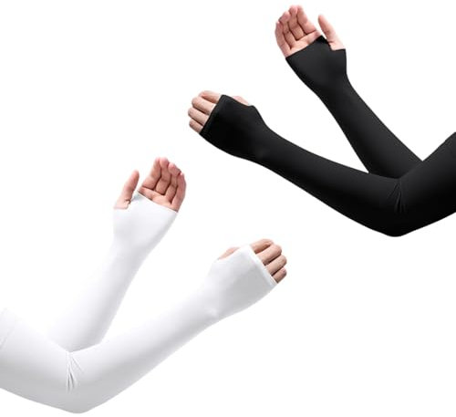 dinghaole Arm Sleeves UV Protection (2 Pairs), Unisex Summer Sunscreen Ice Silk Arm Sleeves, Cool, Comfortable and Breathable Suitable for Covering Tattoos Cycling Fishing Hiking, Black and White
